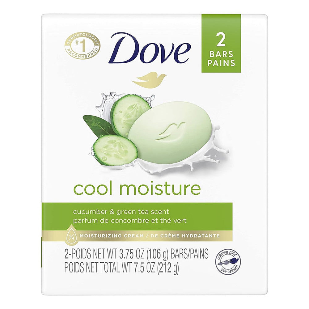 Dove Cool Moisture Beauty Bar Soap, Cucumber And Green Tea, 2 Ea, 3.75 Oz